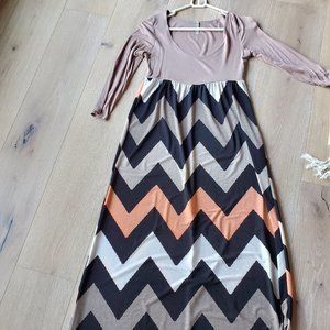 Taupe Chevron Maxi Dress